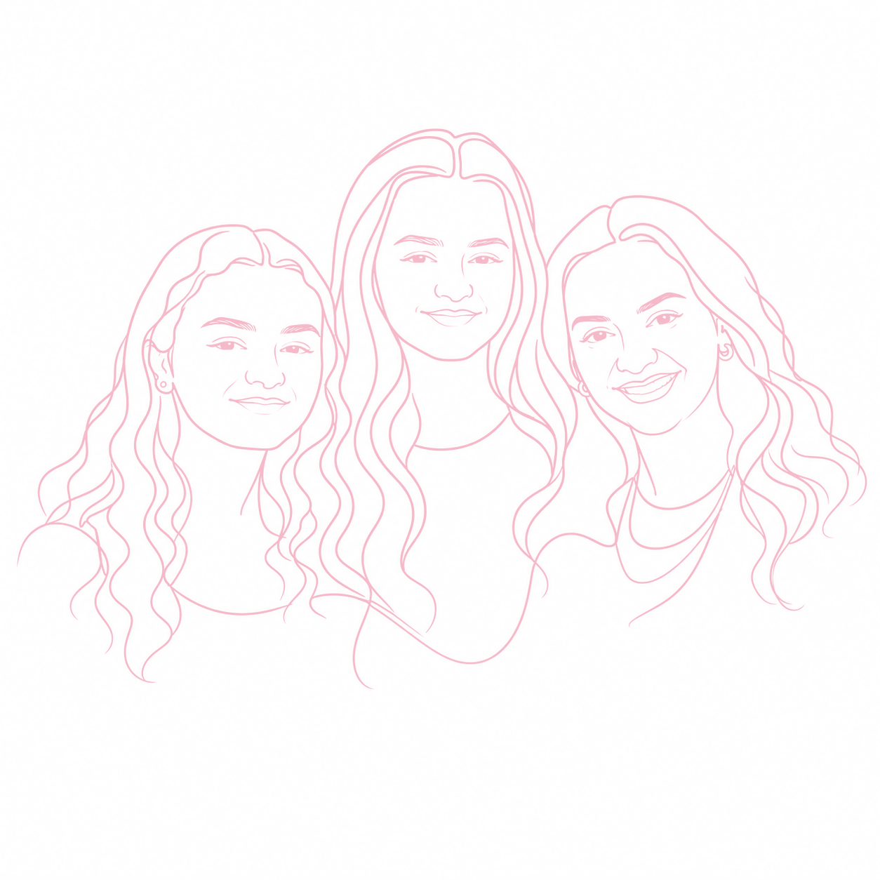 Ilustração em traços da Família Favarin — mãe e duas filhas